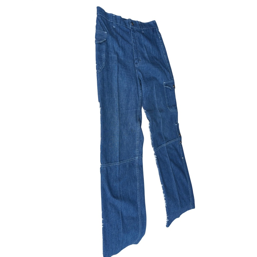 Vintage 70s Rough Rider High Waist Wide Leg Denim Carpenter Jeans Blue 30x34